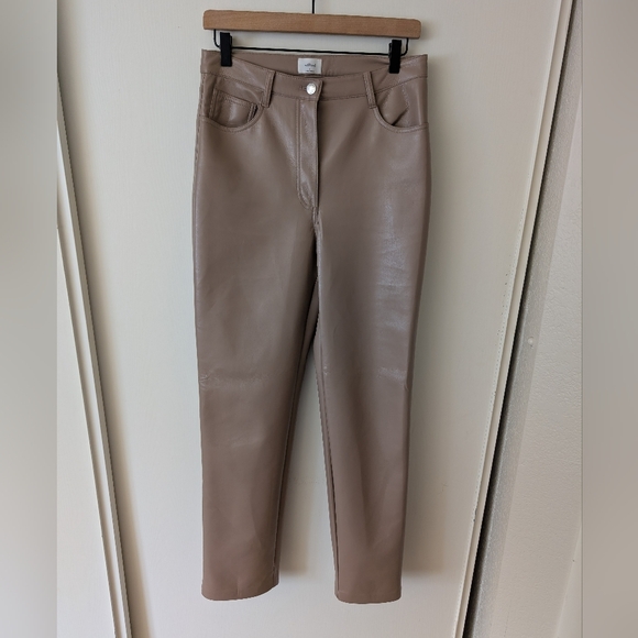 Wilfred Pants - Aritzia Wilfred Womens 8 Tan Faux Leather Pants Bikercore Cyberpunk Preppy